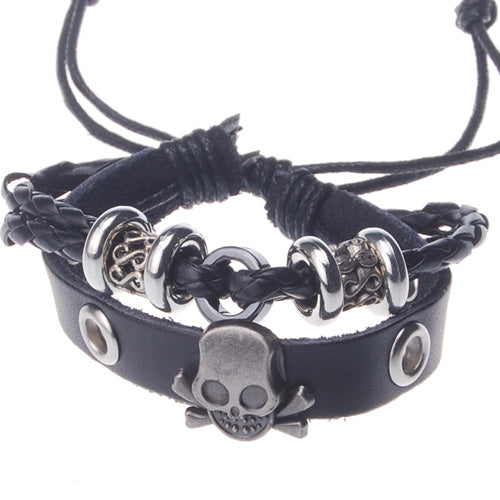 2013-2014 Summer hot sale promotional gifts Skull beaded hand-woven  leather bracelet，Black,sold 10pcs per pkg