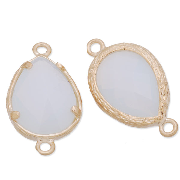 11.5x21mm matt gold plated framed glass,Faceted glass,white opal,connectors,gemstone bezel,Sold 5pcs/lot