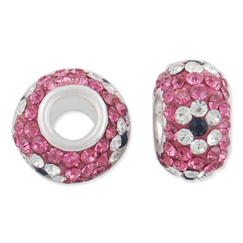 12*7 MM High Quality Round Pink-Crystal-Black Pave Crystal Beads,Skyeye,Brass Hole,Hole Size 4.3MM,Sold 5 PCS Per Package