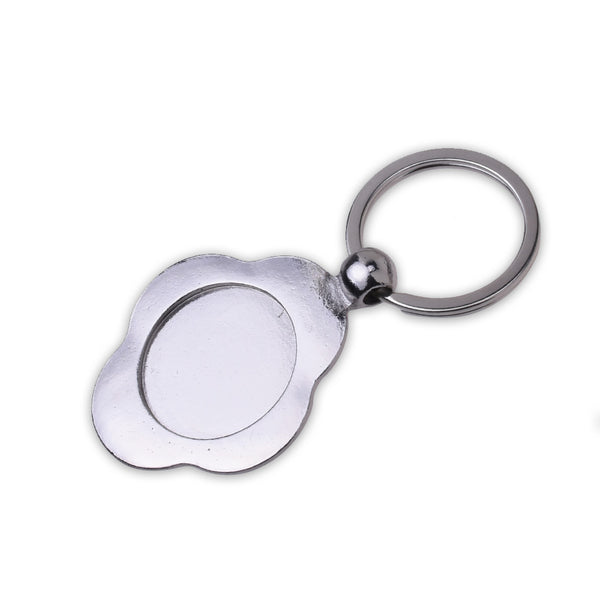 5pcs Imitation Rhodium  Flower Petal Bezel Key Chain ,Photo Keychains DIY Kit - Blank Round 1 inch (25mm) Bezel Setting
