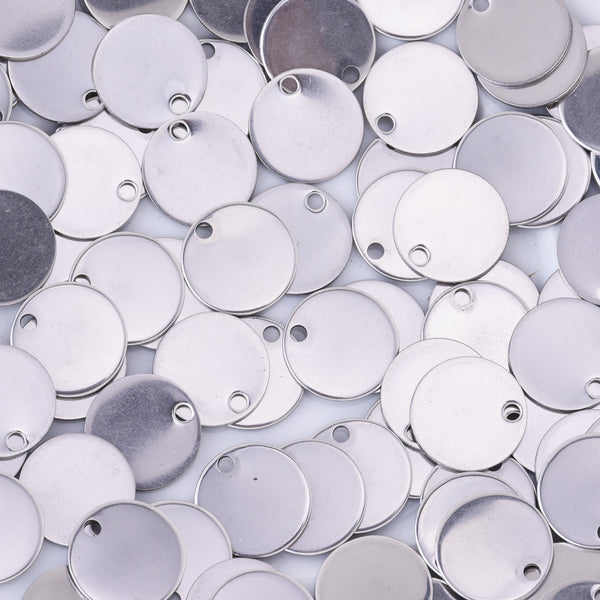 20 Silver Tone Stainless Steel Stamping Blank Tags Charms about 10mm Round Dics Tags Wholesale Diy Jewelry Findings