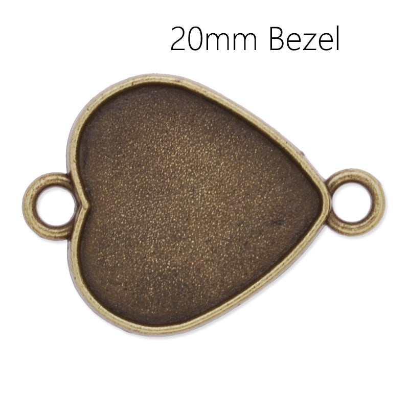 Bracelet Connector with 20mm Heart Bezel,Zinc Alloy filled,Antique Bronze plated,20pcs/lot