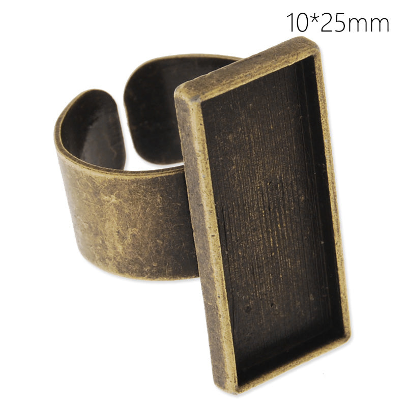 10x25mm antique bronze plated adjustable rectangle cabochon base setting ring,ring blank,ring bezel, 10 pieces/lot