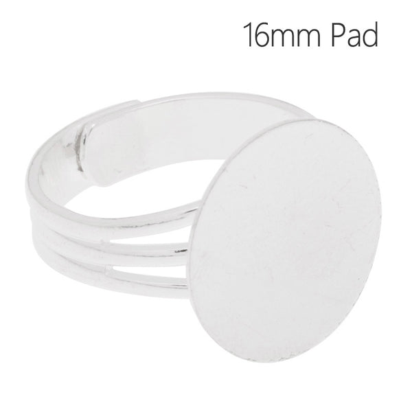16mm Pad Silver plated Adjustable Ring Blanks Base,adjustable ring blanks ,bezel ring blank,Sold 20pcs/lot