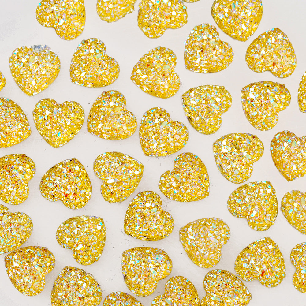 100 Light Yellow Heart Litter Resin Cabochons Druzy Studs Mermaid Deco Jewelry Findings 12mm