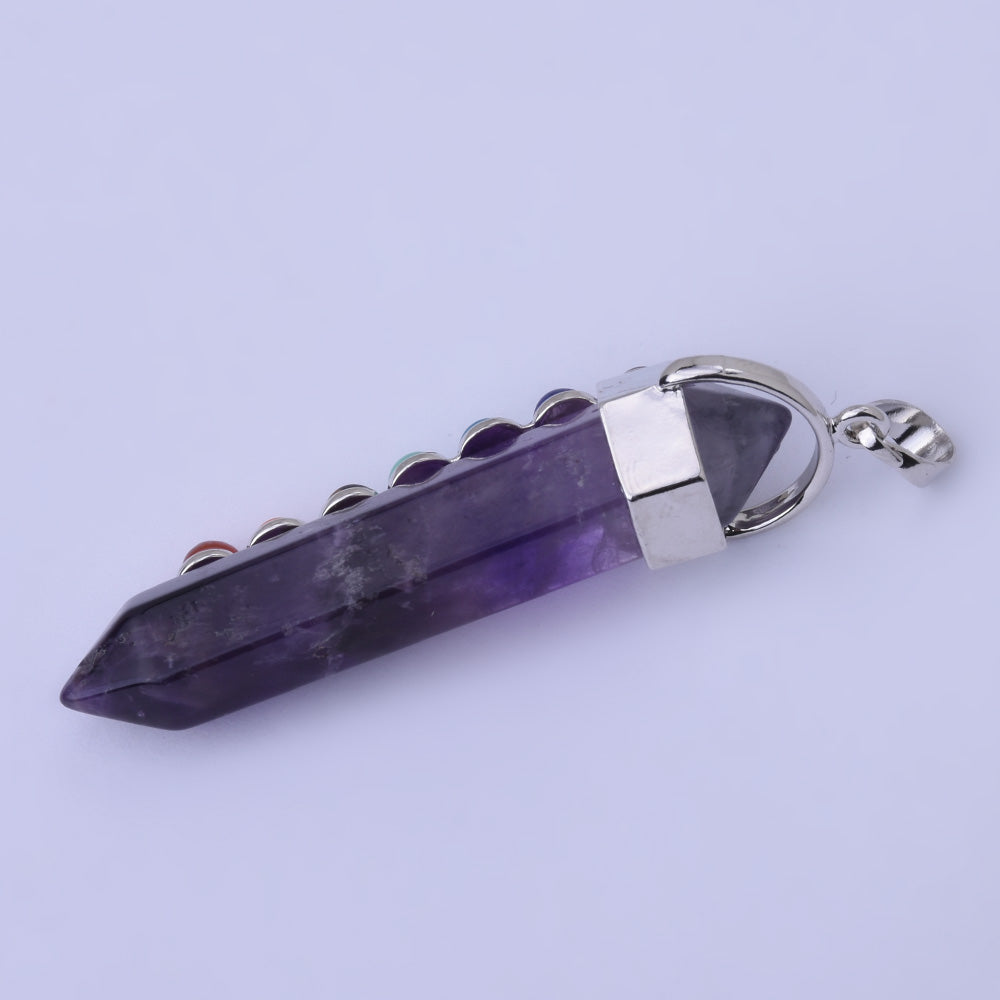 Natural Hexagonal Prism Beads Chakra Healing Gemstone Pendant 7 Chakra Pendant Quartz Point Pendant-amethyst 1PCS