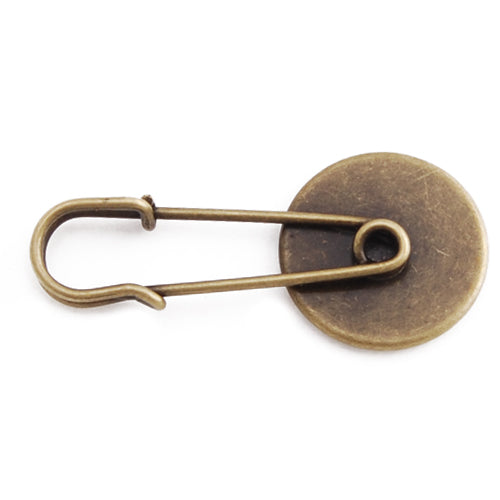 35MM Length Antique Bronze Plated shallow bottom Copper Brooch blank,with 18mm Round Bezel,fit 18mm glass cabochon,sold 20pcs per pkg