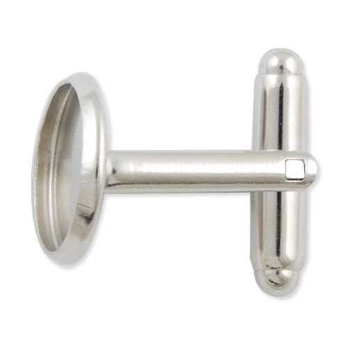 30 Rhodium Plated Cufflink Blanks with round bezel setting match 12mm cabochon