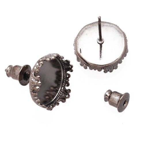 New brand Gun Metal Black plated stud earring with a 12mm bezel,fit 12mm glass cabochon;sold 50pcs per package