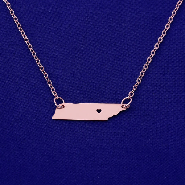 1 pcs about 30x8mm Rose Gold Stainless Steel pendant map necklace Stamping blank Jewelry supplies Tennessee-TN 18 Gauges