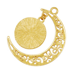 Crescent Pendant With16mm Round Bezel Setting Blanks,Gold Pendant Base,zinc alloy,20pcs/lot