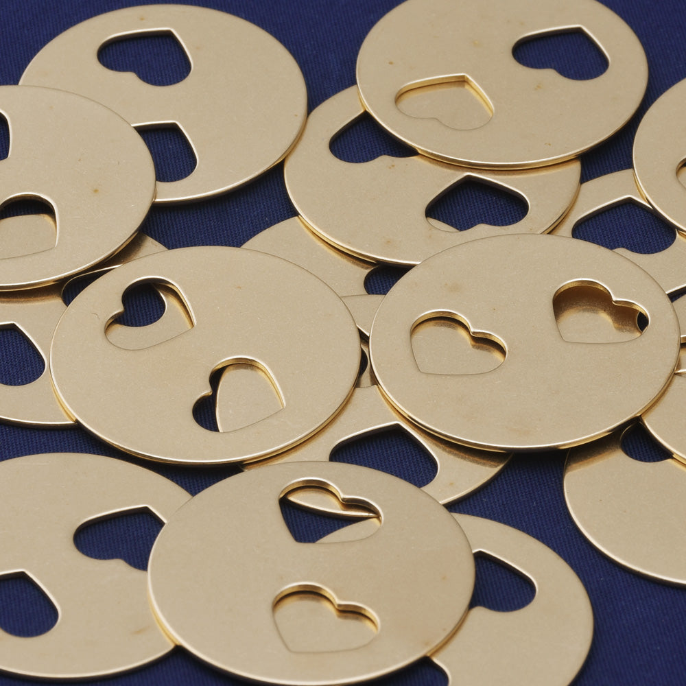 20pcs about 1 1/4" tibetara® Brass Round Double Heart Washer Blank Fantastic Shine 18 Gauges Brass Stamping Blanks