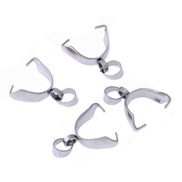 18x3.2x2.5mm Stainless Steel Silver Tone Pinch Bails, Bail Connector Findings Snap on Bails Leather Cord Bails 20PCS