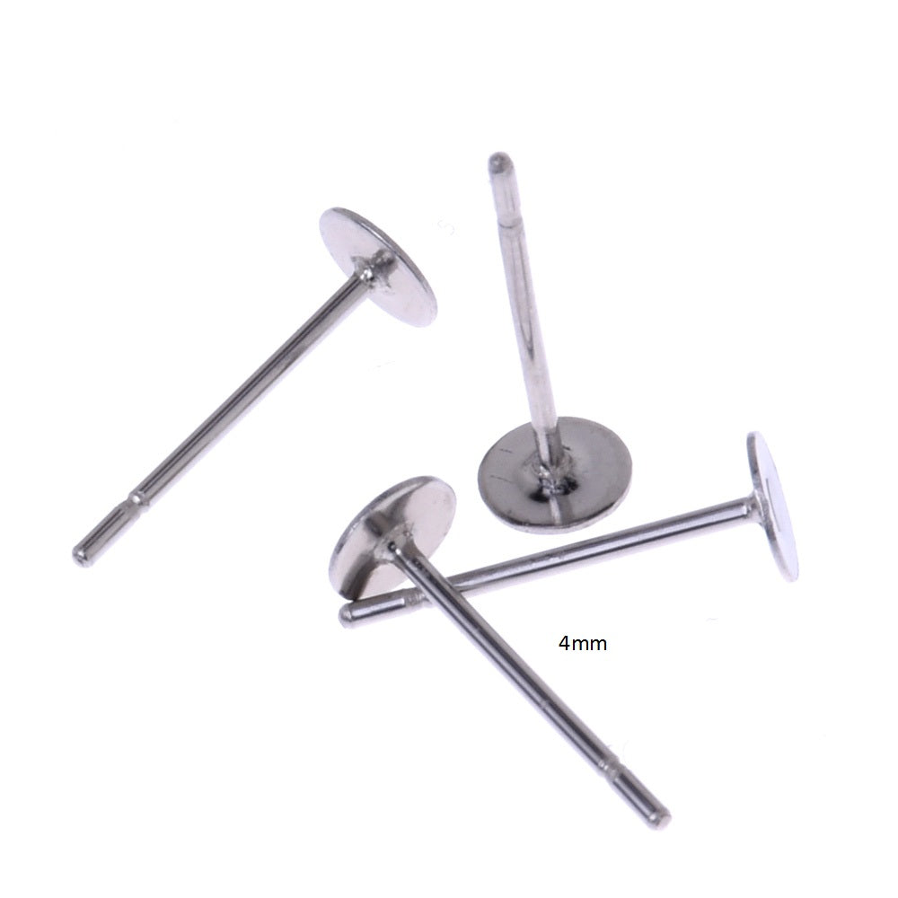 4mm Pad Stainless Steel Pins Findings Flat Pad Earrings Glue on Earring Posts Needles,Ear Studs 50pcs