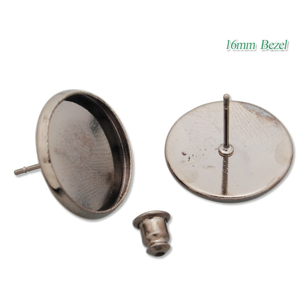 16MM Round  stud earring,Gun Metal Black,fit 16mm glass cabochon;sold 50pcs per package