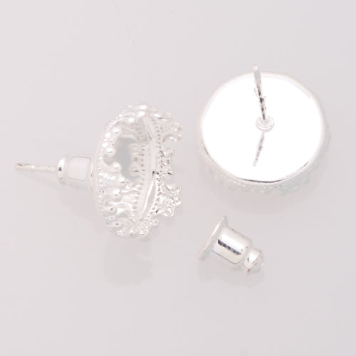 New brand Silver plated stud earring with a 12mm bezel,fit 12mm glass cabochon;sold 50pcs per package