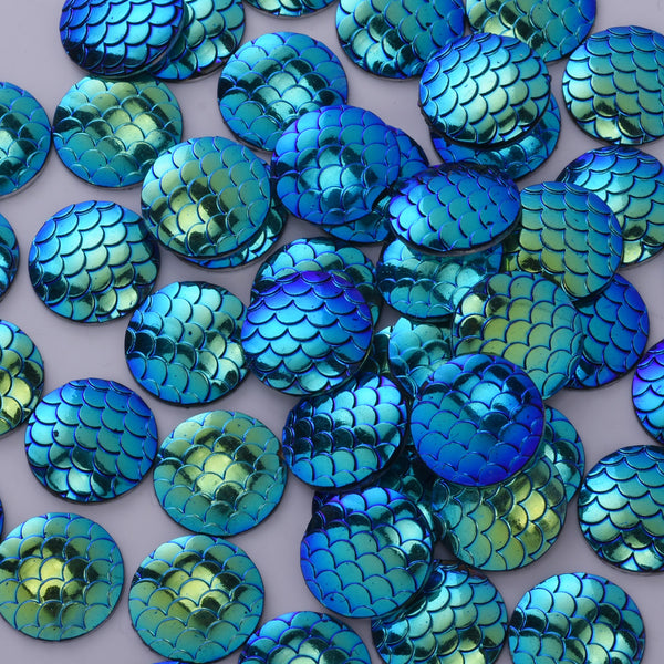 50 Round Cameo Cabochon 14mm Mermaid Scale Jewelry Resin Cabochon Dragon Fish scale Thickness 3mm