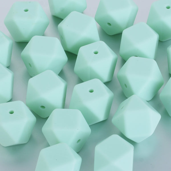 17*17*17MM Hexagon Silicone Teething Beads Sensory Beads BPA free silicone beading Food grade silicone green 10pcs