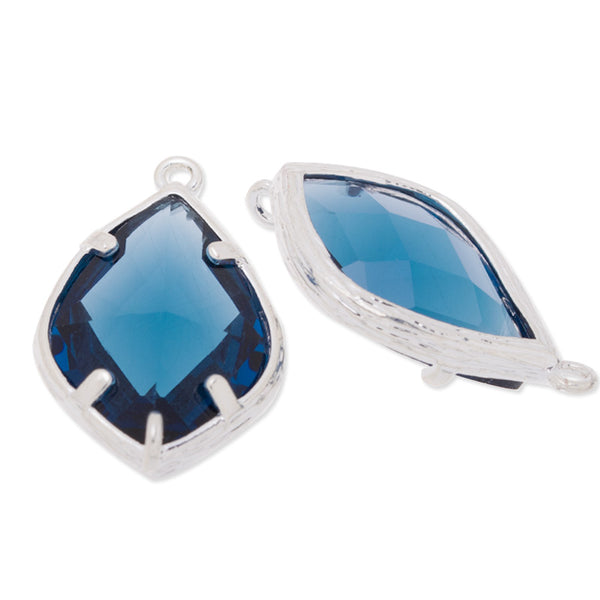 14x24mm framed glass,metal framed glass,Faceted glass,montana,connectors,gemstone bezel,Sold 5pcs/lot