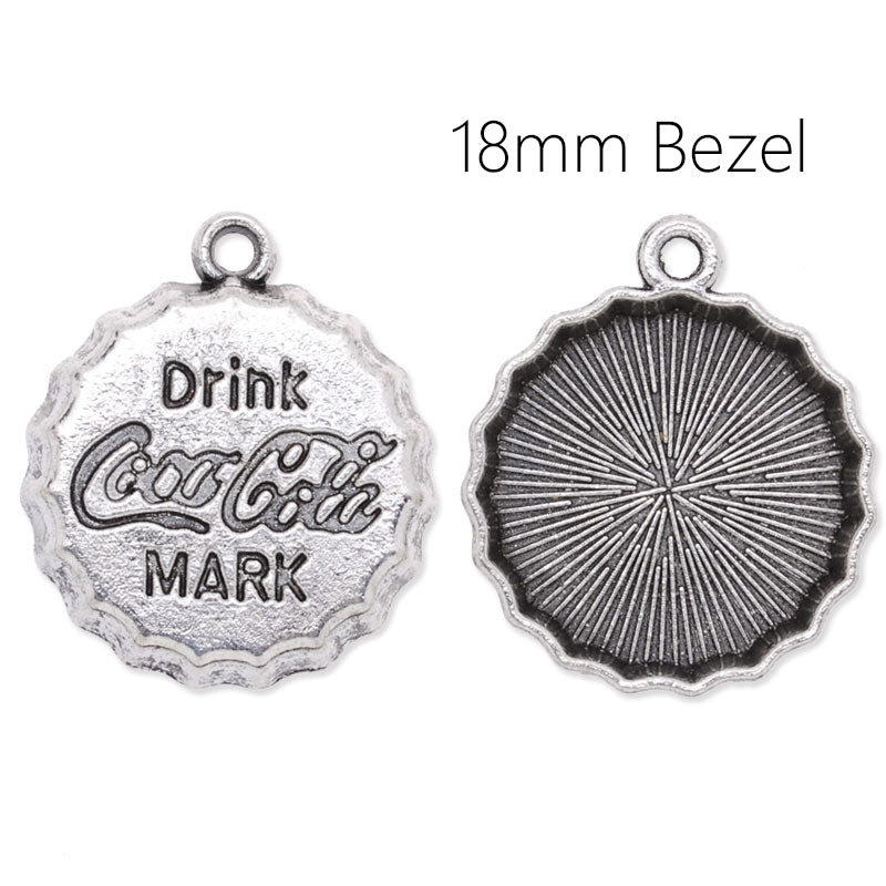 Antique Silver Beer cap pendant tray with 18mm round bezel,20pcs/lot
