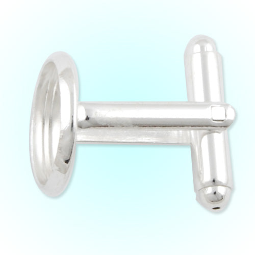 Silver Plated Cufflink Blanks with round bezel setting match 12mm cabochon
