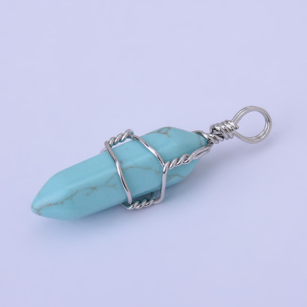 Hexagonal Natural Quartz Crystal Hexagonal Point Chakra Gemstone Pendant Reiki for Necklace-green turquoise 1PCS