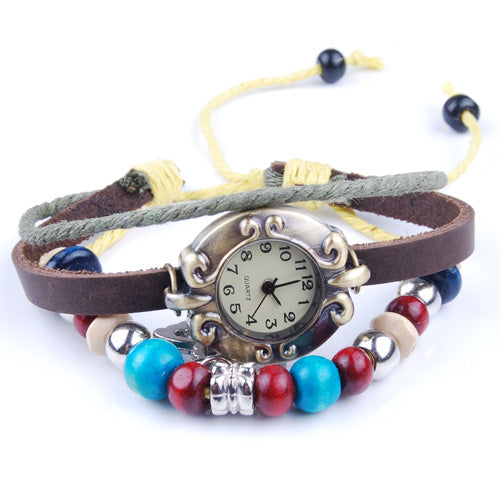 2013-2014 Fashion rope watch hand-knitted leather watches women's bracelet wrist watch,brown leather bracelet,sold 10pcs per pkg