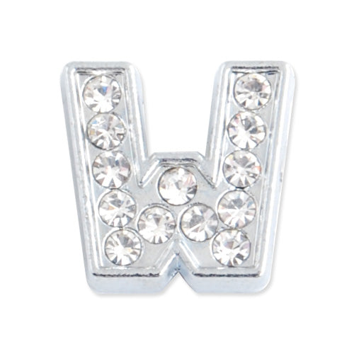 12.5*11.5*5 MM Clear Crystal Rhinestone Letter "W" Slider Charm Beads,Hole Sizes:8*2 MM,Silver Plated,lead Free and Nickel Free,Sold 50 PCS Per Package