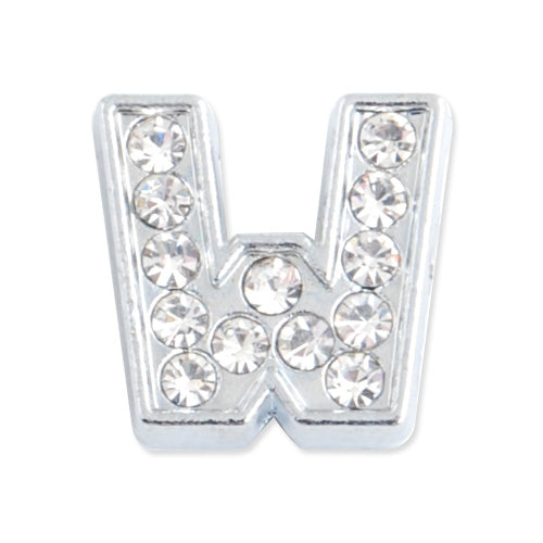 12.5*11.5*5 MM Clear Crystal Rhinestone Letter "W" Slider Charm Beads,Hole Sizes:8*2 MM,Silver Plated,lead Free and Nickel Free,Sold 50 PCS Per Package