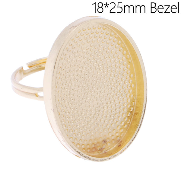 Adjustable ring with 18x25mm oval Bezel,Zinc alloy filled,Gold finished,20pcs/lot