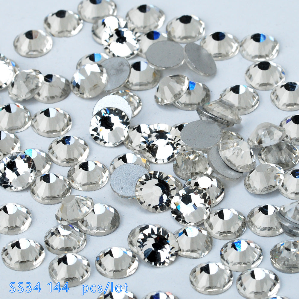 SS34 144PCS Crystal Glass Stones Machine Cut Strass Non Hot Fix Rhinestones For Nail Art,Wholesale