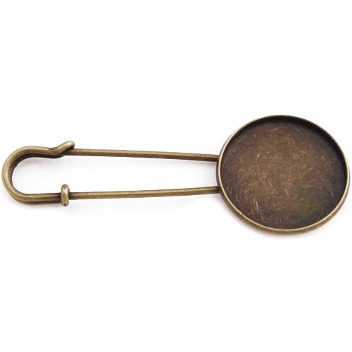 57MM Length Antique Bronze Plated shallow bottom Copper Brooch blank,with 25mm Round Bezel,fit 25mm glass cabochon,sold 20pcs per pkg