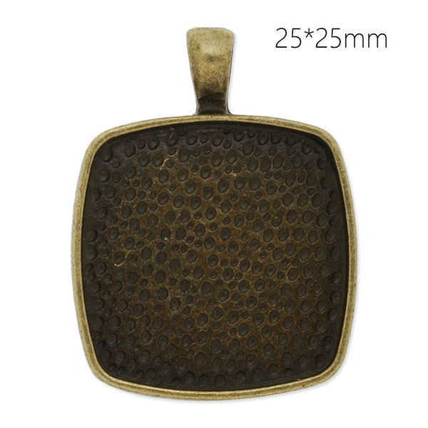 25x25mm Antique Bronze plated irregular square Zinc Alloy Cabochon Base Setting Pendants,cabochon bezel settings, 20 pieces/lot