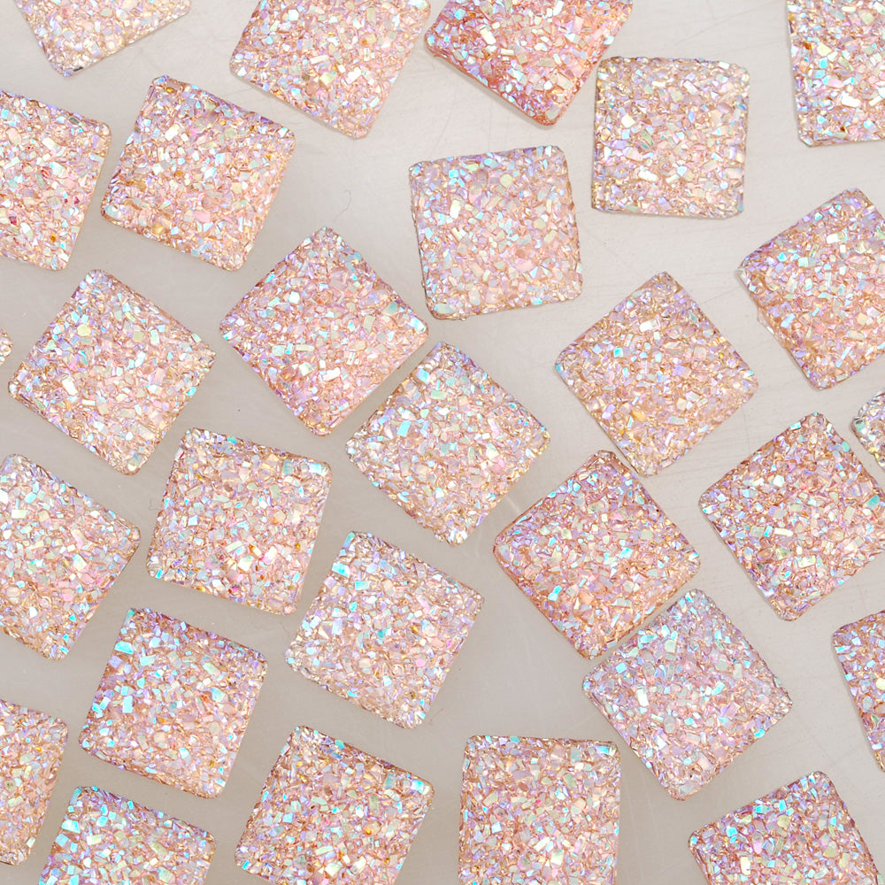 100 Light Pink Square Druzy Cabochons Resin Flat Back Faceted DIY Jewelry Findings 12mm
