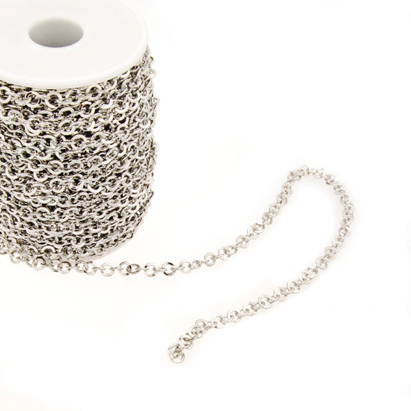6MM Imitation Rhodium Plated Brass Chain,Handmade,Sold 25 Yard Per Roll