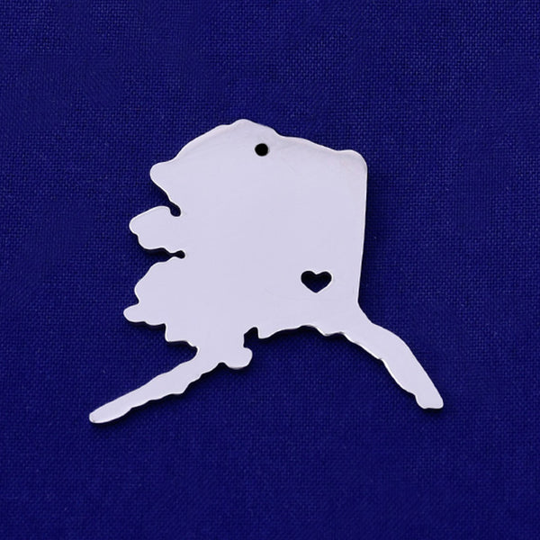 1 pcs about 30x30mm silver Stainless Steel map pendant Stamping blank Jewelry supplies Alaska-AK 18 Gauges