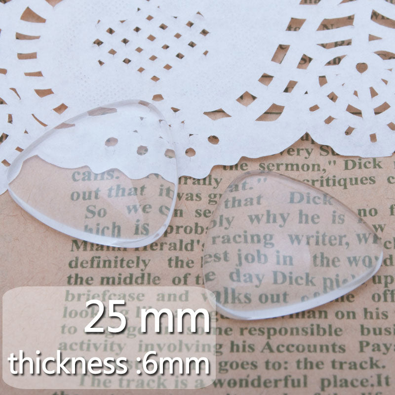 25mm triangle flat back clear glass cabochon,cambered corner,Thickness about 6mm,50pcs/lot