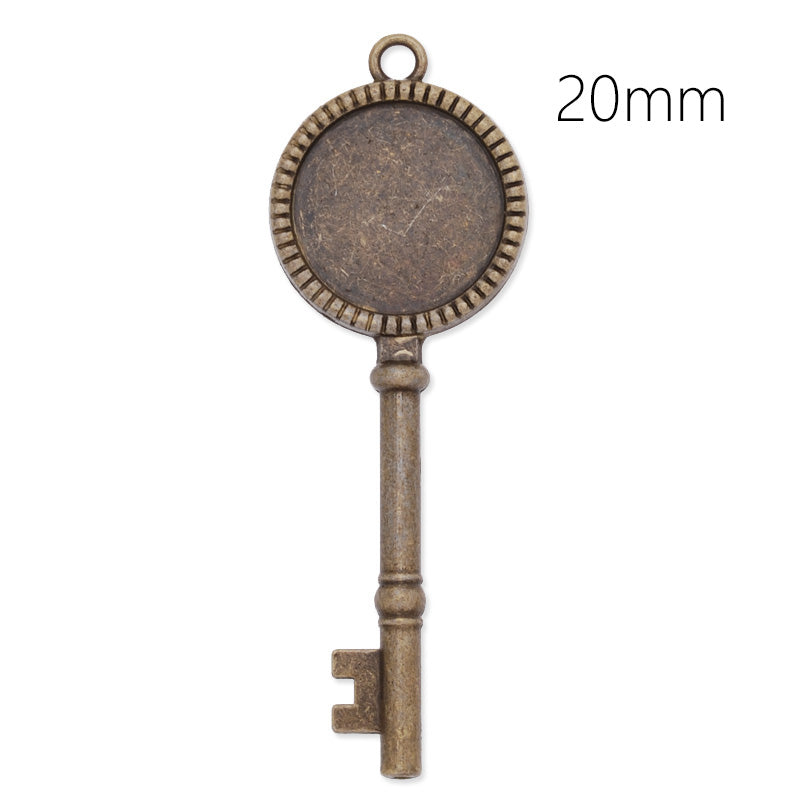 Antique Bronze key pendant tray with 20mm Round bezel,length:70mm,10pcs/lot