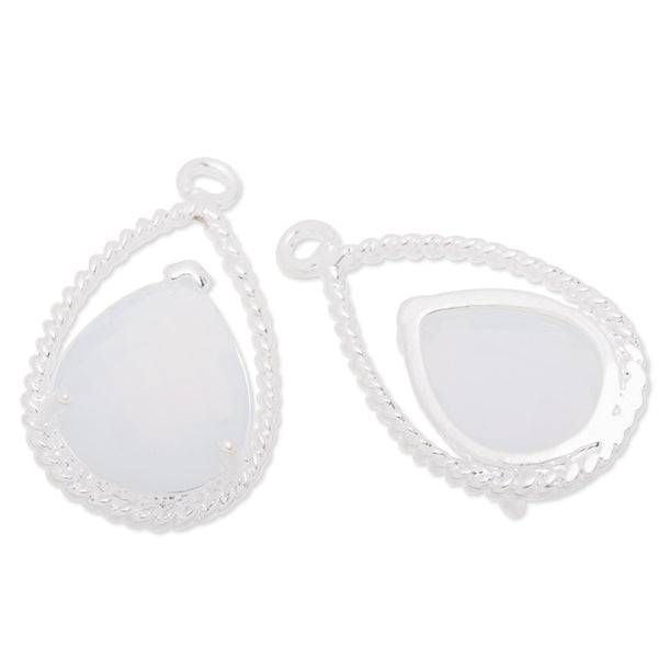 11.5x20mm framed glass,metal framed glass,Faceted glass,white opal,connectors,gemstone bezel,Sold 5pcs/lot