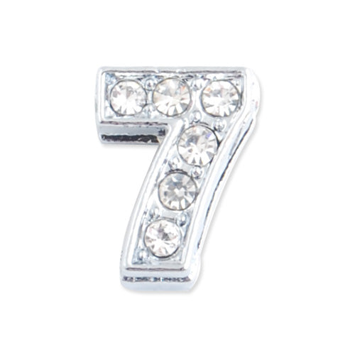 11.5*9*5 MM Clear Crystal Rhinestone Number "7" Slider Charm Beads,Hole Sizes:8*2 MM,Silver Plated,lead Free and Nickel Free,Sold 50 PCS Per Package