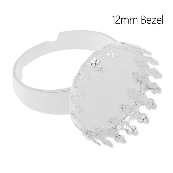 Adjustable Ring with 12MM Round Princess Base,Brass filled,Silver plated,20 pieces/lot