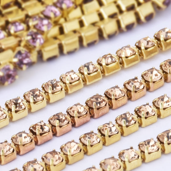 SS6 Topaz Rhinestone Chain Various Colors Crystal Compact Close Gold Chain wedding DIYs 3.6Meters