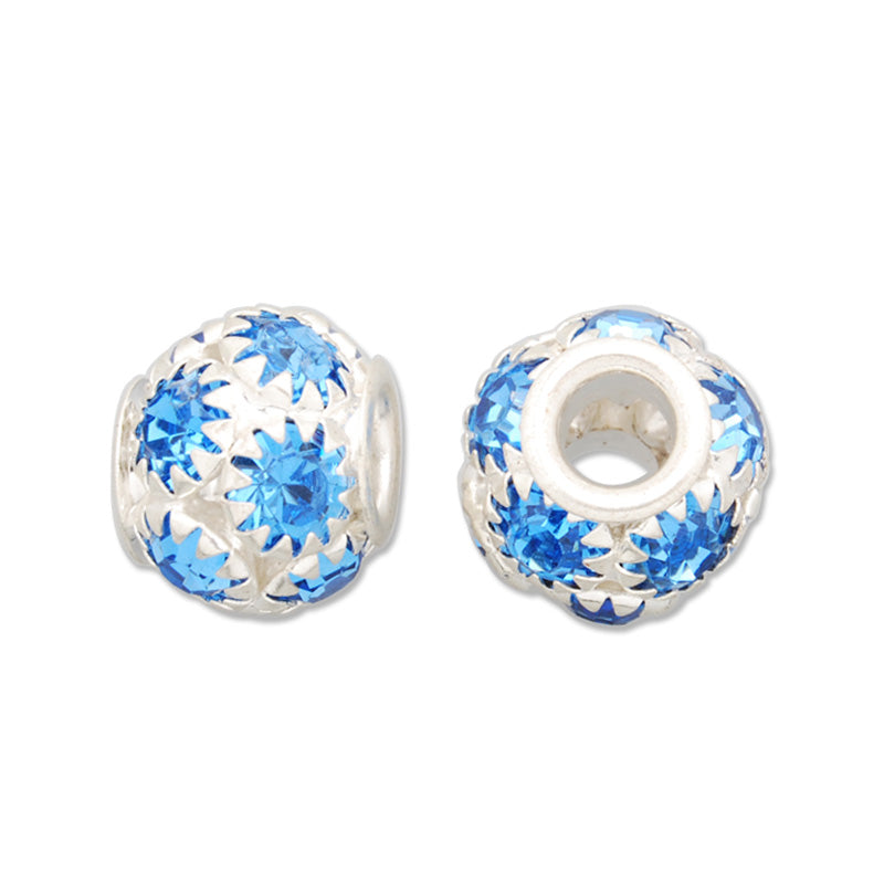 12x13 MM Acid Blue Pave Crystal Beads,Brass Base,Hole Size 4.5MM,Sold 10 PCS Per Package