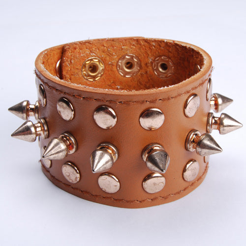 wholesale 2013 punk spike leather bracelet,Brown leather bracelet for women and men,sold 10pcs per pkg