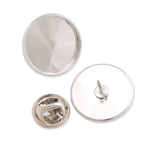 18mm Imitation Rhodium Plated Copper Cameo Brooch back,Tie Tac Clutch with 18mm Round Bezel Cup,sold 20pcs per pkg