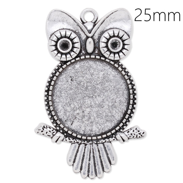 25mm Round Pendant blank,antique silver,Owl,20pcs/lot