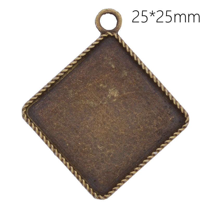 Antique Bronze metal pendant tray with 25x25mm Square bezel,20pcs/lot
