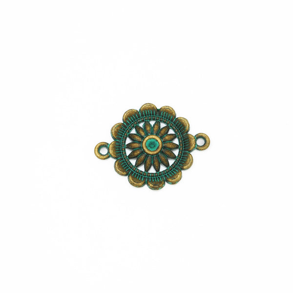 28*22mm Flower Verdigris Patina Connectors,Metal Charms Pierced,Double Handing,Thickness 3mm,20pcs/lot