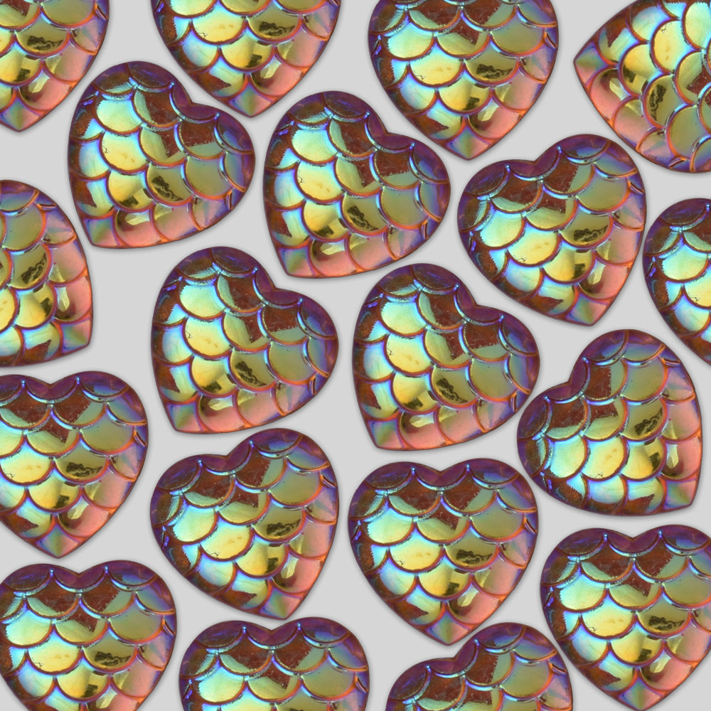 12mm Heart Resin Mermaid Cabochons AB Iridescent Mermaids Cabochon,Resin Decoden Cabochon Golden