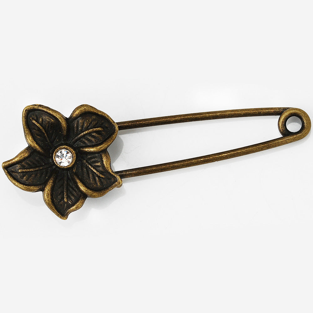 10 Antique Bronze Vintage Flower Brooch Safety Pins brooch pin for Garment Accessories 20x50mm